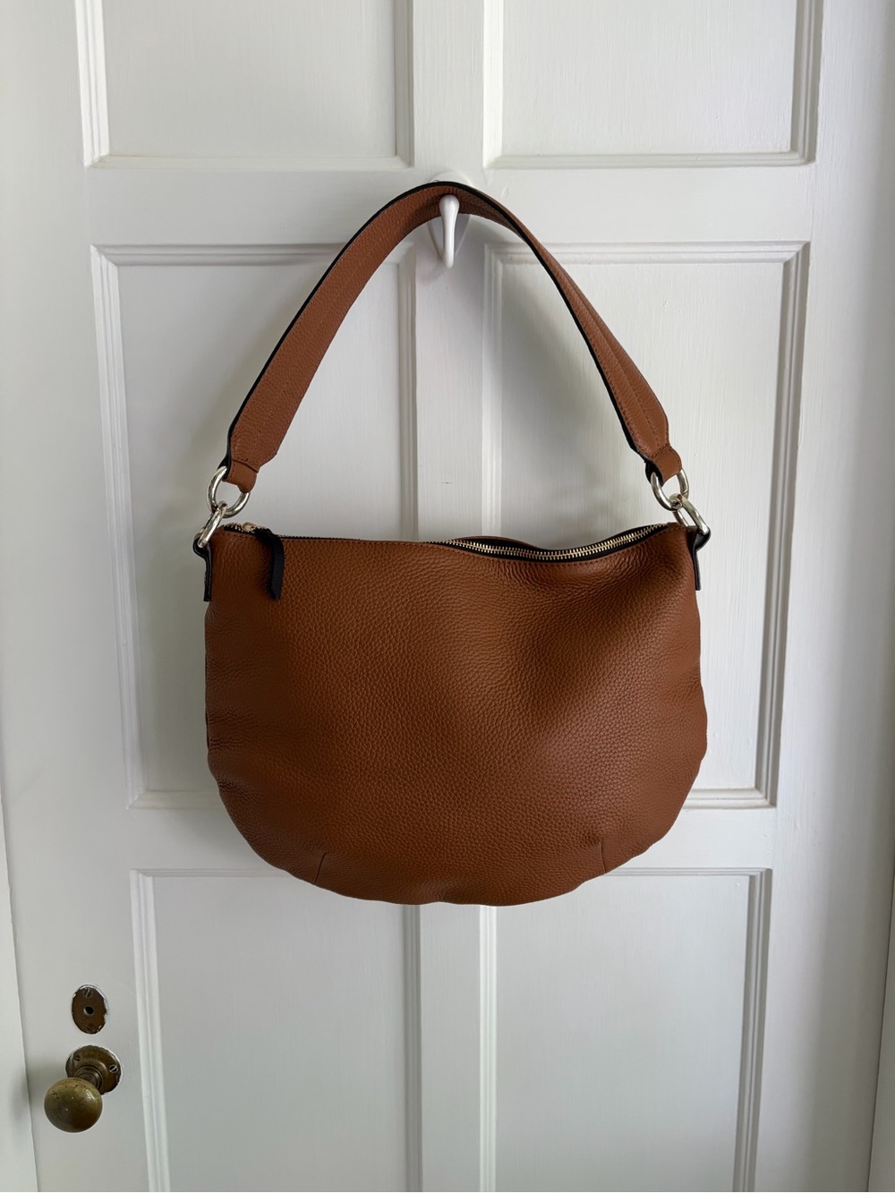 Boden 100% Pebbled Leather Shoulder Bag in Dark Tan